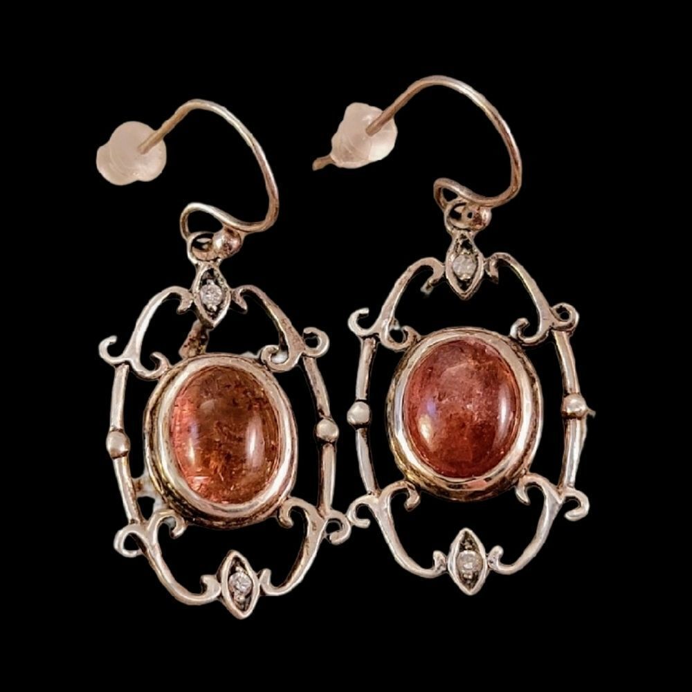 Sterling Silver Pink Amethyst Cab Pear Drop Earrings
